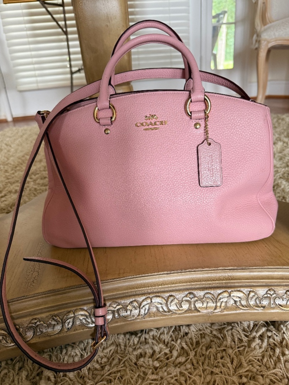 Coach Savannah Pebbled Leather Carryall Bag Large Powder Pink Convertible